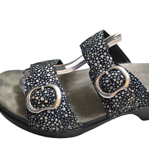 Dansko Sophie Black Shagreen Open Toe Wedge Sandals Sz 8M - Picture 4 of 7